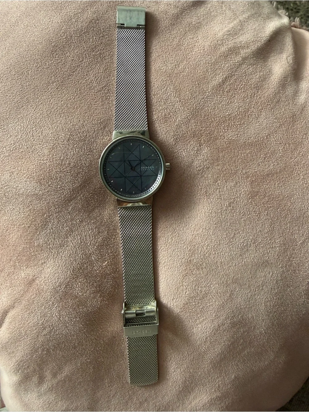 Skagen Silver Mesh Watch with Iridescent Blue Dial